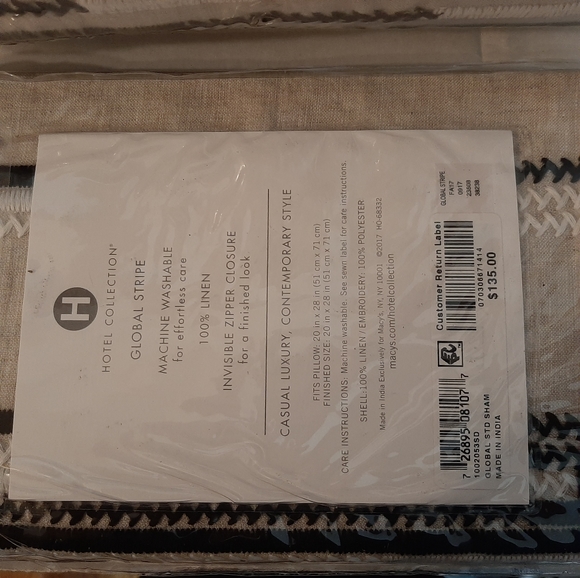 HOTEL COLLECTION Global Stripe Linen King Duvet Cover & 2 Standard Shams - Picture 7 of 16